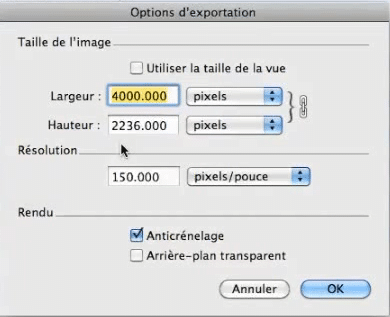 Options d'exportation