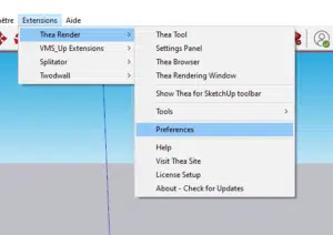  /></noscript></p>
<h3>COMMENT Passer Thea Render en français</h3>
<p>Au niveau de la gestion du compte Thea Render, il est bien sûr tout à fait possible de modifier un compte ou des éléments de ce compte-client sans passer par une totale réinitialisation. Par exemple, accédez au menu  <strong>Extensions > Thea Render > Preferences</strong> afin de passer Thea Render en français. Une fois redirigé dans la fenêtre qui s’ouvre, la sélection de la langue se situe dans l’onglet <strong>General</strong> (première option « language ») : sélectionnez <strong>« </strong><strong>French</strong><strong> »</strong>, puis fermez la fenêtre et redémarrez SketchUp afin d’appliquer le changement. Il ne reste plus qu’à se connecter à son compte de nouveau !</p>
<h3>Mode Hors-Ligne</h3>
<p>Vous souhaitez vous connecter à votre compte sans passer par Chrome, Internet Explorer ou un autre navigateur de recherche ? Pas de problème, vous pouvez sélectionner le mode hors ligne qui utilise la licence du serveur sur la machine spécifique. Thea Render restera activé sur cette machine sans besoin de connexion internet jusqu’à l’expiration de la licence.</p>
<div class=