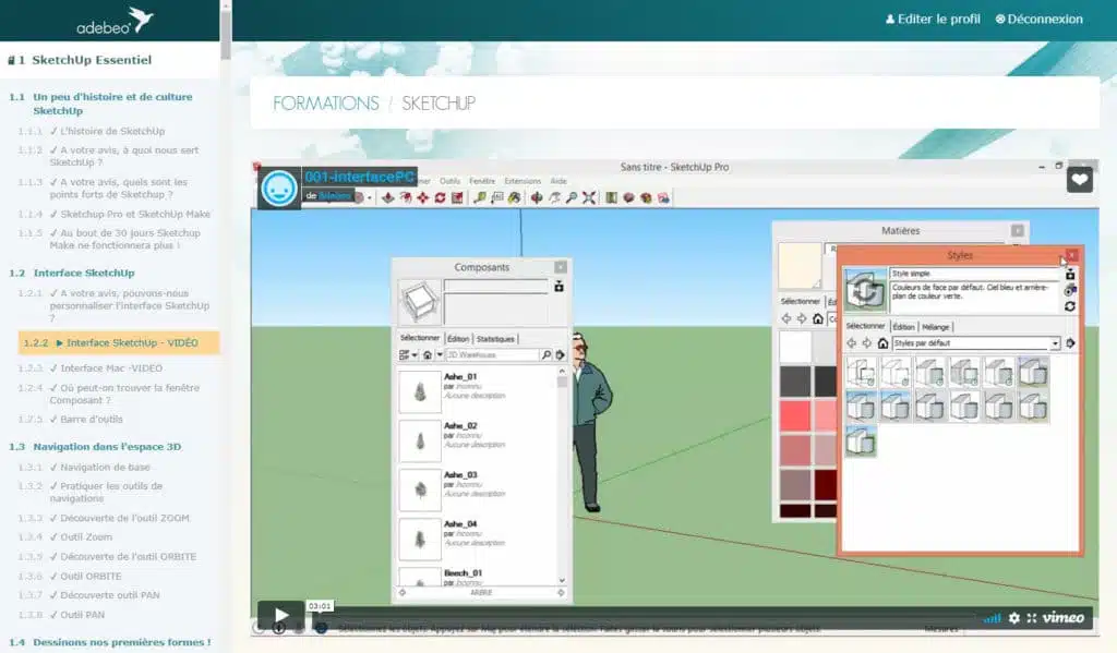 elearning formation SketchUp gratuite en ligne vidéo