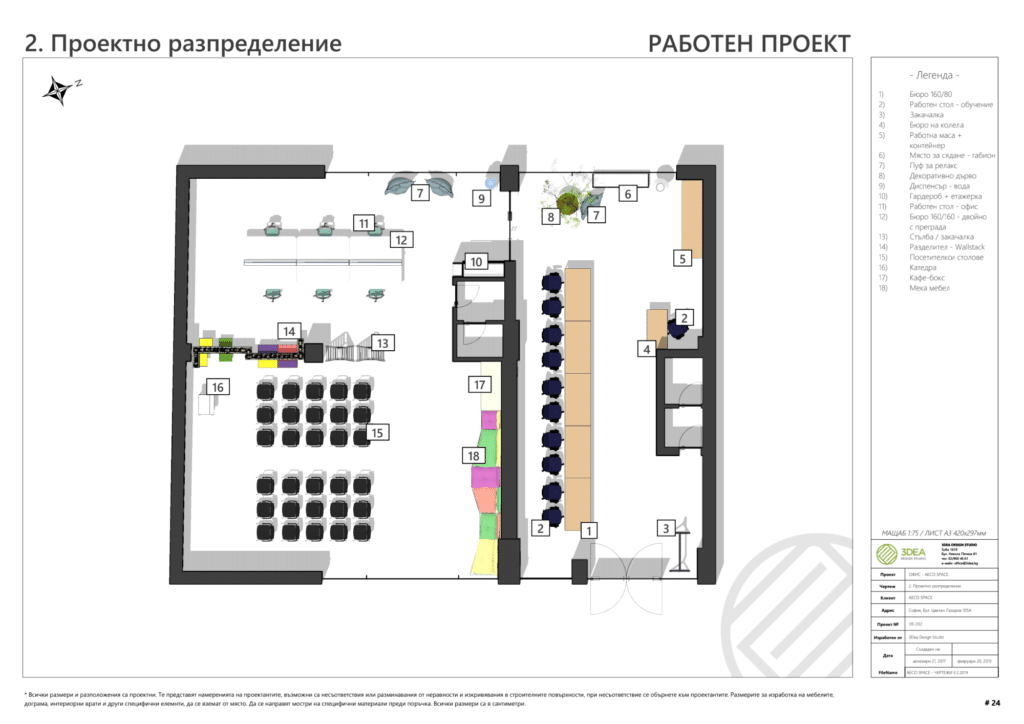 Plan d'étage annoté du projet AECO Space. Créé à l'aide d'un modèle SketchUp et généré et annoté dans LayOut.
