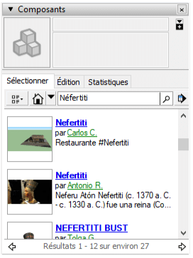 Résultats fenêtre des composants 3D Warehouse SketchUp Pro