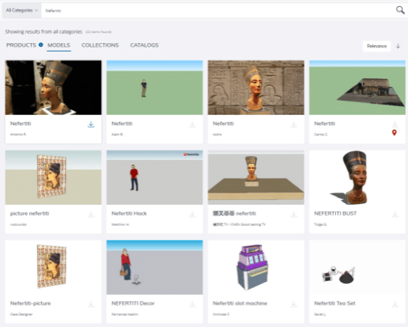 Page de résultats Néfertiti 3D Warehouse SketchUp