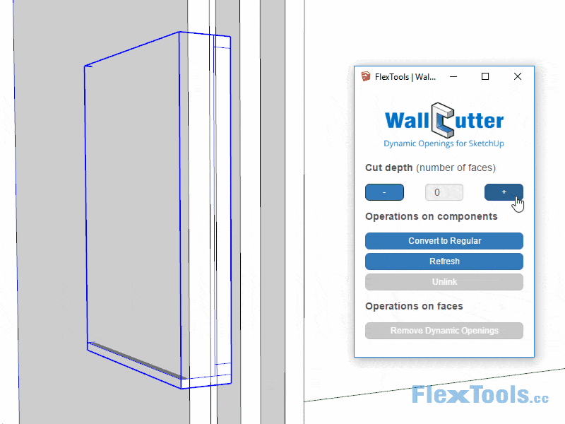 WallCutter : un outil pour percer précisément dans un mur inclus dans l'extension Flextools pour SketchUp