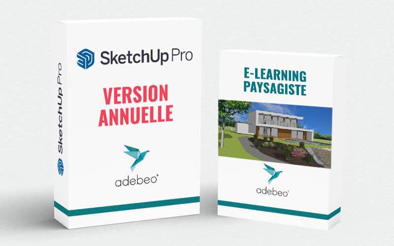 Offre pack annuel SketchUp Pro et formation en ligne pour paysagistes, disponible chez Adebeo